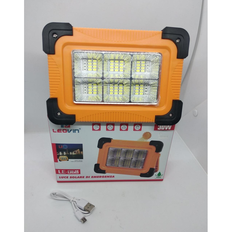 Фонарь прожектор переносной Leovin LE-068 LED 30W 4 режима с павер банком и солнечной батареей
