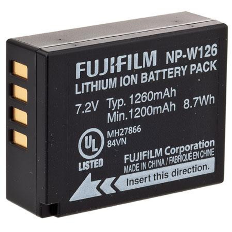 Акумулятор дляFujiFilm NP-W126 / NP-W126S, 1260 mAh (Fujifilm X: 
X-A1, X-A2, X-A3, X-A5

X-E1, X-E2, X-E2S

X-M1

X-T1, X-T2, X-T10, X-T20

X-Pro1, X-Pro2

X-H1; FinePix: HS33EXR, HS50EXR)